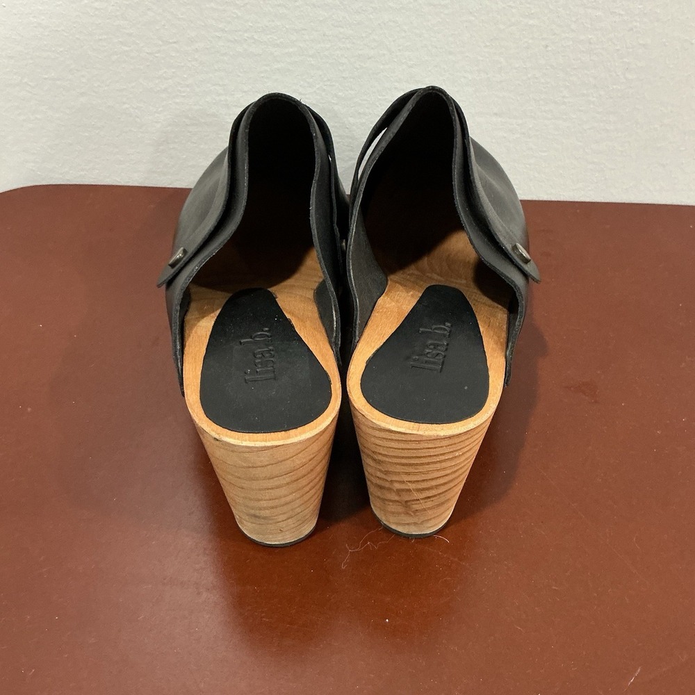 LISA B Black Leather Clog Mules with Wood Heel Boho Rivets Size EU 39 - 8.5 - Picture 4 of 7